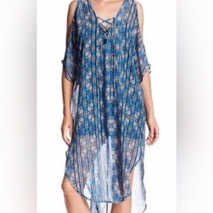 New ASTR the Label oversized sheer cover up dress lace up XL Blue